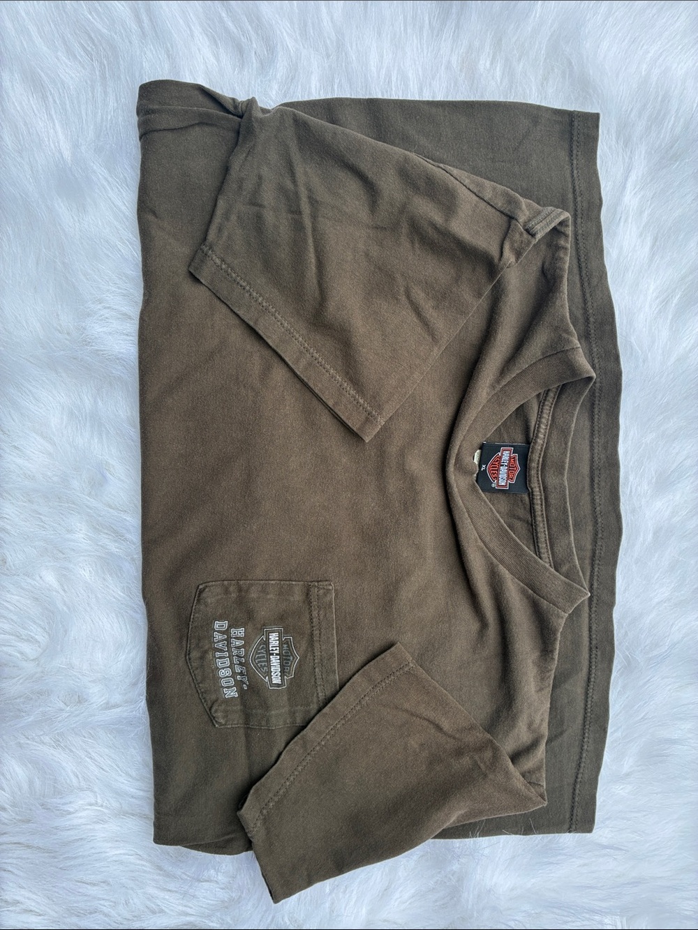 Harley-Davidson HALOUBEK Brown Short-Sleeve Pocket Tee w/ Chest Logo Mens Sz XL